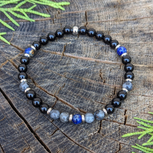 Pánský náramek obsidián, norský labradorit a lapis lazuli